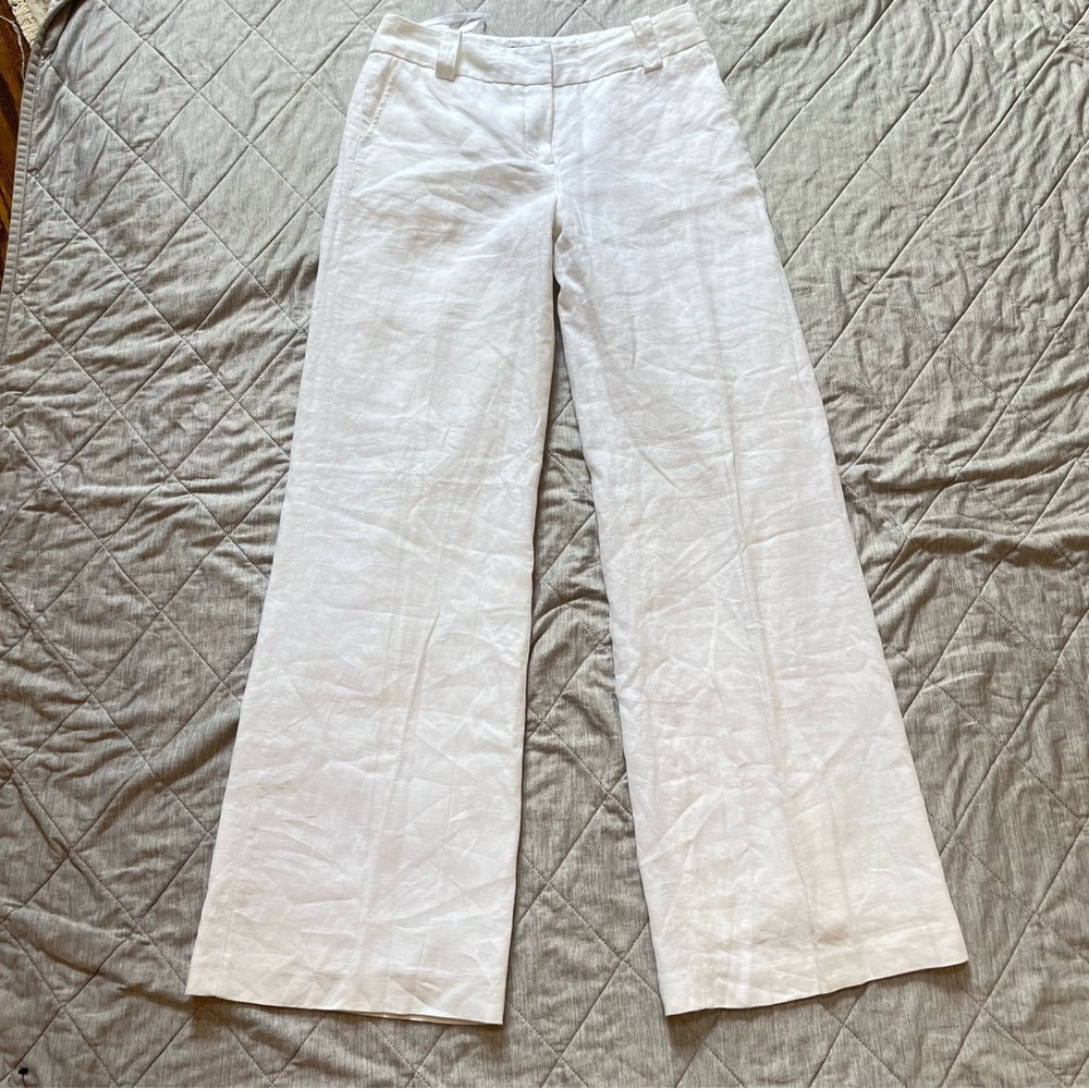 next White Linen Blend Wide Leg Flare Pants